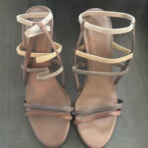 New York Transit Strappy 3 1/2  inch metallic heels in 7 1/2